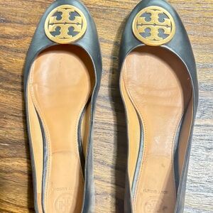 Tory Burch Black Flats with Gold Emblem